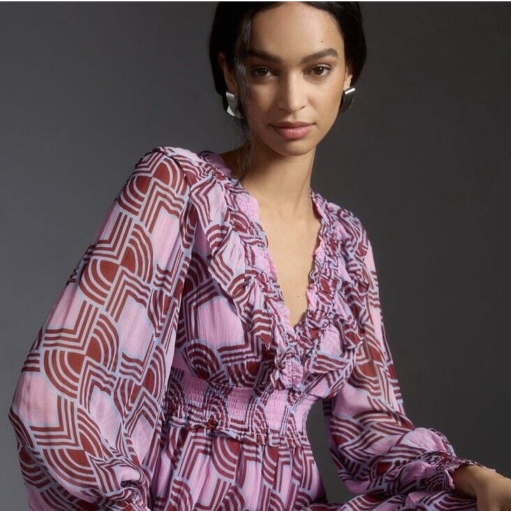 Anthropologie the Odetta Ruffled V-Neck Dress